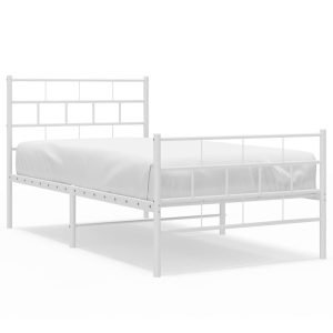Metalowa rama łóżka z wezgłowiem i zanóżkiem biała 90×200 cm 459154 Metalowa rama łóżka z wezgłowiem i zanóżkiem biała 90×200 cm 459154