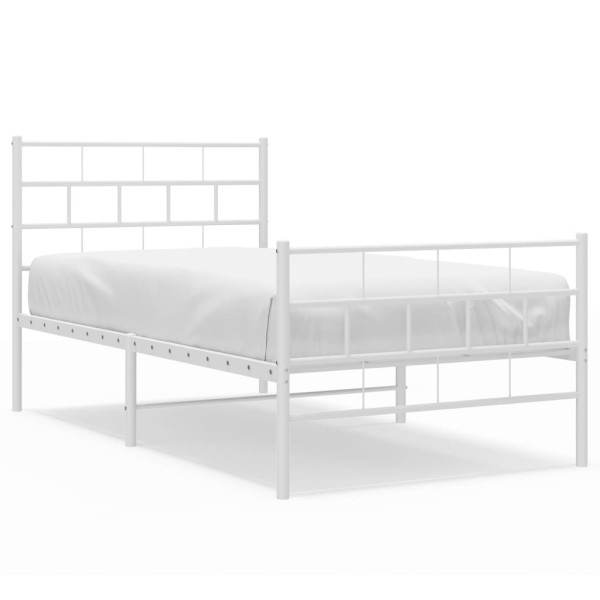 Metalowa rama łóżka z wezgłowiem i zanóżkiem biała 90x200 cm 459154