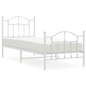 Metalowa rama łóżka z wezgłowiem i zanóżkiem, biała, 90×200 434008 Metalowa rama łóżka z wezgłowiem i zanóżkiem, biała, 90×200 434008