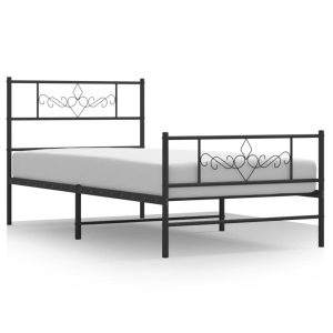 Metalowa rama łóżka z wezgłowiem i zanóżkiem czarna 100×190 432961 Metalowa rama łóżka z wezgłowiem i zanóżkiem czarna 100×190 432961