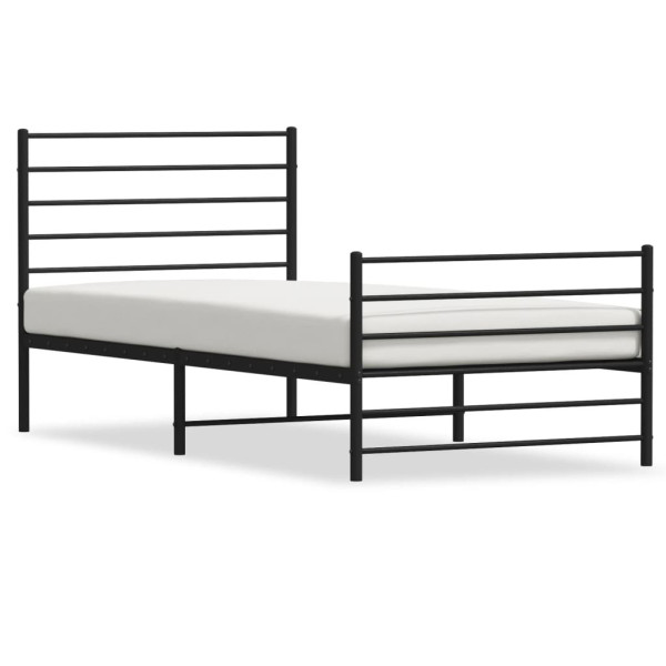 Metalowa rama łóżka z wezgłowiem i zanóżkiem czarna 107x203 458708