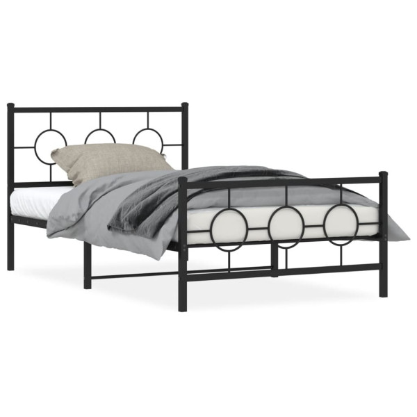 Metalowa rama łóżka z wezgłowiem i zanóżkiem czarna 107x203 459064