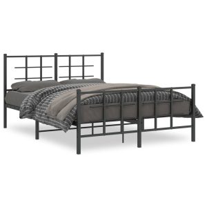 Metalowa rama łóżka z wezgłowiem i zanóżkiem czarna 135×190 436738 Metalowa rama łóżka z wezgłowiem i zanóżkiem czarna 135×190 436738