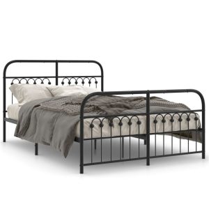 Metalowa rama łóżka z wezgłowiem i zanóżkiem, czarna 140×190 458442 Metalowa rama łóżka z wezgłowiem i zanóżkiem, czarna 140×190 458442