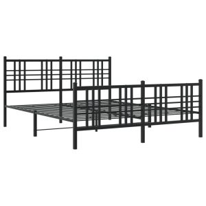 Metalowa rama łóżka z wezgłowiem i zanóżkiem czarna 150×200 435747 Metalowa rama łóżka z wezgłowiem i zanóżkiem czarna 150×200 435747