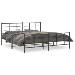 Metalowa rama łóżka z wezgłowiem i zanóżkiem czarna 183×213 459025 Metalowa rama łóżka z wezgłowiem i zanóżkiem czarna 183×213 459025