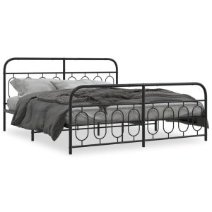 Metalowa rama łóżka z wezgłowiem i zanóżkiem czarna 183×213 459070 Metalowa rama łóżka z wezgłowiem i zanóżkiem czarna 183×213 459070