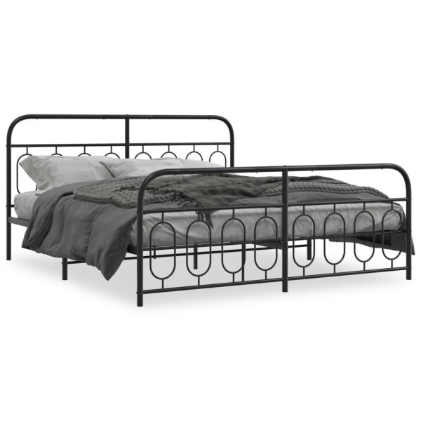 Metalowa rama łóżka z wezgłowiem i zanóżkiem czarna 183x213 459070