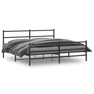 Metalowa rama łóżka z wezgłowiem i zanóżkiem czarna 183×213 459181 Metalowa rama łóżka z wezgłowiem i zanóżkiem czarna 183×213 459181