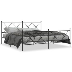 Metalowa rama łóżka z wezgłowiem i zanóżkiem czarna 183×213 459217 Metalowa rama łóżka z wezgłowiem i zanóżkiem czarna 183×213 459217