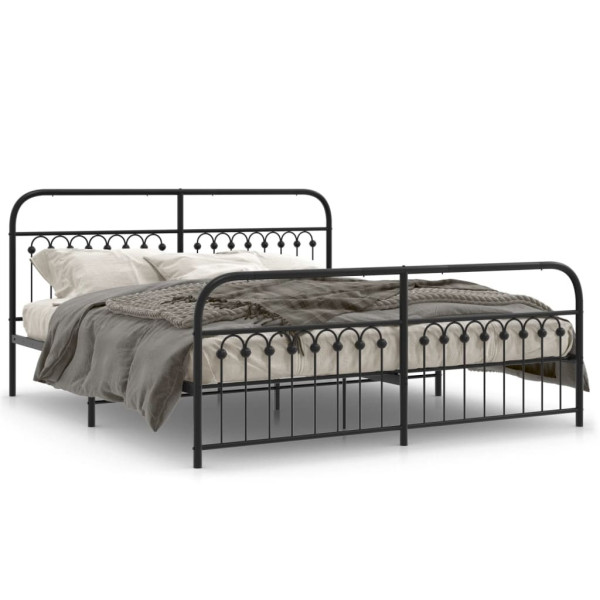 Metalowa rama łóżka z wezgłowiem i zanóżkiem czarna 183x213 458582