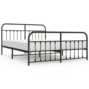 Metalowa rama łóżka z wezgłowiem i zanóżkiem czarna 183×213 458816 Metalowa rama łóżka z wezgłowiem i zanóżkiem czarna 183×213 458816