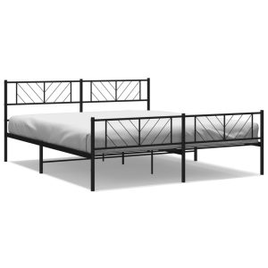 Metalowa rama łóżka z wezgłowiem i zanóżkiem czarna 193×203 458668 Metalowa rama łóżka z wezgłowiem i zanóżkiem czarna 193×203 458668