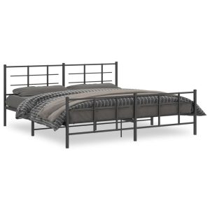 Metalowa rama łóżka z wezgłowiem i zanóżkiem czarna 193×203 459111 Metalowa rama łóżka z wezgłowiem i zanóżkiem czarna 193×203 459111