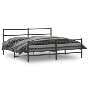 Metalowa rama łóżka z wezgłowiem i zanóżkiem czarna 193×203 459277 Metalowa rama łóżka z wezgłowiem i zanóżkiem czarna 193×203 459277