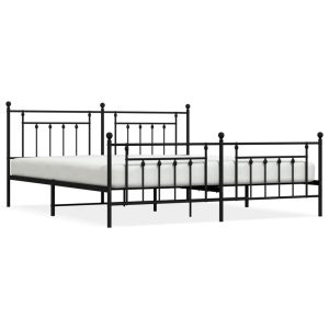 Metalowa rama łóżka z wezgłowiem i zanóżkiem czarna 193×203 435346 Metalowa rama łóżka z wezgłowiem i zanóżkiem czarna 193×203 435346