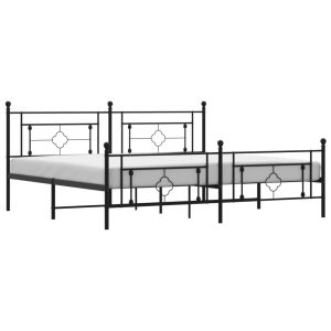 Metalowa rama łóżka z wezgłowiem i zanóżkiem czarna 193×203 435685 Metalowa rama łóżka z wezgłowiem i zanóżkiem czarna 193×203 435685
