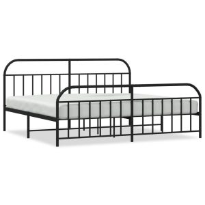 Metalowa rama łóżka z wezgłowiem i zanóżkiem czarna 193×203 436746 Metalowa rama łóżka z wezgłowiem i zanóżkiem czarna 193×203 436746