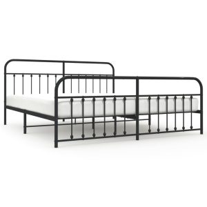 Metalowa rama łóżka z wezgłowiem i zanóżkiem czarna 193×203 458541 Metalowa rama łóżka z wezgłowiem i zanóżkiem czarna 193×203 458541