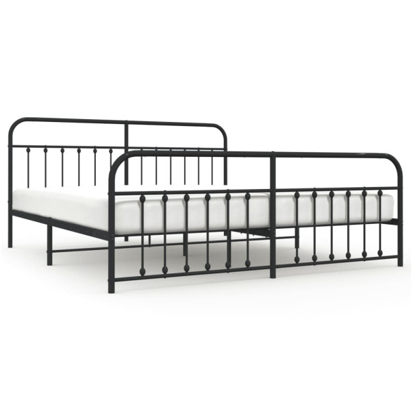 Metalowa rama łóżka z wezgłowiem i zanóżkiem czarna 193x203 458541
