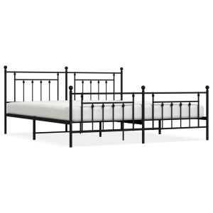 Metalowa rama łóżka z wezgłowiem i zanóżkiem czarna 200×200 435268 Metalowa rama łóżka z wezgłowiem i zanóżkiem czarna 200×200 435268