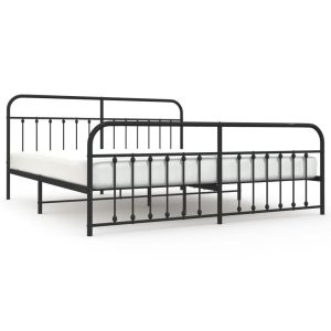 Metalowa rama łóżka z wezgłowiem i zanóżkiem czarna 200×200 458738 Metalowa rama łóżka z wezgłowiem i zanóżkiem czarna 200×200 458738