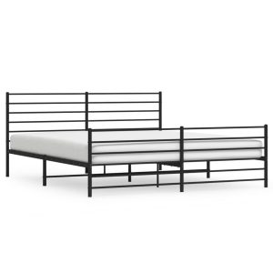 Metalowa rama łóżka z wezgłowiem i zanóżkiem czarna 200×200 433334 Metalowa rama łóżka z wezgłowiem i zanóżkiem czarna 200×200 433334