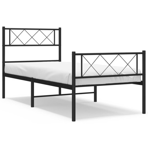 Metalowa rama łóżka z wezgłowiem i zanóżkiem czarna 75x190 435111
