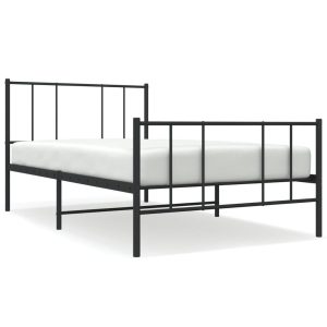 Metalowa rama łóżka z wezgłowiem i zanóżkiem czarna 75×190 435917 Metalowa rama łóżka z wezgłowiem i zanóżkiem czarna 75×190 435917