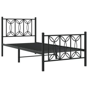 Metalowa rama łóżka z wezgłowiem i zanóżkiem czarna 75×190 434298 Metalowa rama łóżka z wezgłowiem i zanóżkiem czarna 75×190 434298