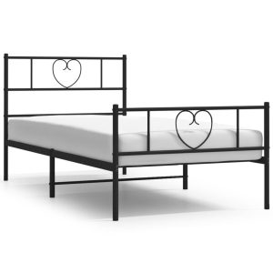 Metalowa rama łóżka z wezgłowiem i zanóżkiem czarna 75×190 458765 Metalowa rama łóżka z wezgłowiem i zanóżkiem czarna 75×190 458765