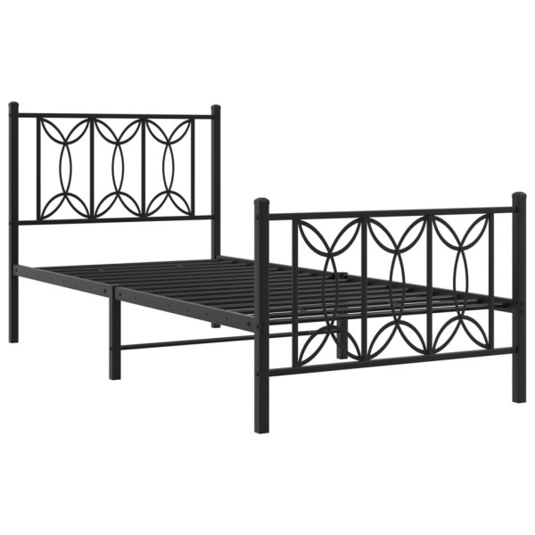 Metalowa rama łóżka z wezgłowiem i zanóżkiem czarna 75x190 434298