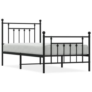 Metalowa rama łóżka z wezgłowiem i zanóżkiem czarna 90×190 435201 Metalowa rama łóżka z wezgłowiem i zanóżkiem czarna 90×190 435201