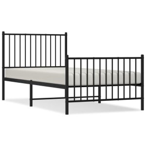 Metalowa rama łóżka z wezgłowiem i zanóżkiem czarna 90×190 458573 Metalowa rama łóżka z wezgłowiem i zanóżkiem czarna 90×190 458573