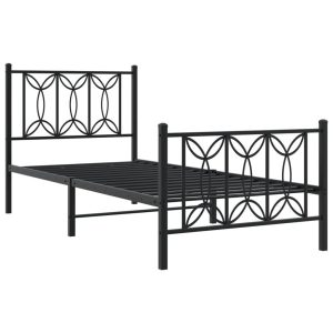 Metalowa rama łóżka z wezgłowiem i zanóżkiem czarna 90×200 434282 Metalowa rama łóżka z wezgłowiem i zanóżkiem czarna 90×200 434282