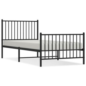 Metalowa rama łóżka z wezgłowiem i zanóżkiem czarna 90×200 458752 Metalowa rama łóżka z wezgłowiem i zanóżkiem czarna 90×200 458752