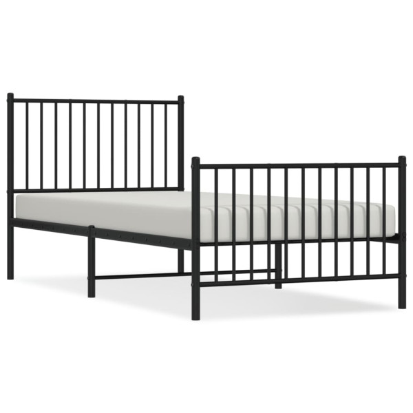 Metalowa rama łóżka z wezgłowiem i zanóżkiem czarna 90x200 458752