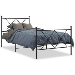 Metalowa rama łóżka z wezgłowiem i zanóżkiem czarna 90×200 459024 Metalowa rama łóżka z wezgłowiem i zanóżkiem czarna 90×200 459024