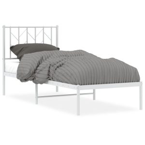 Metalowe łóżko z wezgłowiem bez materaca białe 75×190 cm 459209 Metalowe łóżko z wezgłowiem bez materaca białe 75×190 cm 459209
