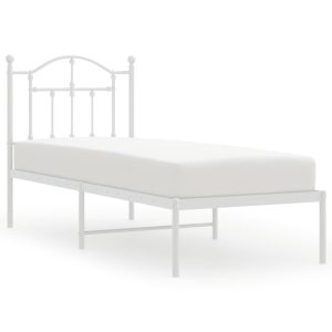 Metalowe łóżko z wezgłowiem bez materaca białe 75×190 cm 433992 Metalowe łóżko z wezgłowiem bez materaca białe 75×190 cm 433992