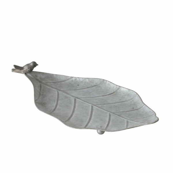 Metalowe poidełko dla ptaków Zilia liść z ptaszkiem rustykalne 43x22 cm 1043005