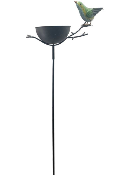 Metalowe poidełko i karmnik ogrodowy z ptakiem na gałązce 122 cm 1043012