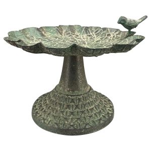 Metalowe poidełko karmnik dla ptaków misa liść z ptaszkiem zielona 13 cm 1042995 Metalowe poidełko karmnik dla ptaków misa liść z ptaszkiem zielona 13 cm 1042995