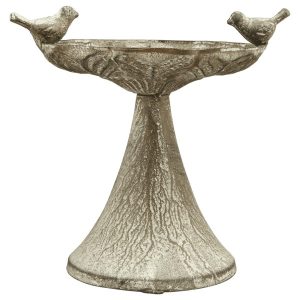 Metalowe poidełko karmnik dla ptaków vintage szare z ptaszkami 18 cm 1043014 Metalowe poidełko karmnik dla ptaków vintage szare z ptaszkami 18 cm 1043014