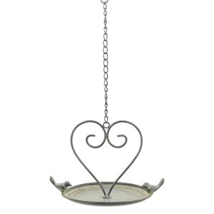 Metalowe wiszące poidełko dla ptaków serce z ptaszkami 53 cm 1042996 Metalowe wiszące poidełko dla ptaków serce z ptaszkami 53 cm 1042996