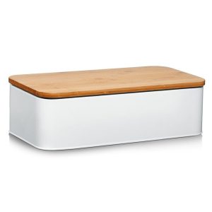 Metalowy chlebak z bambusową deską do krojenia, 2w1, ZELLER 85211 Metalowy chlebak z bambusową deską do krojenia, 2w1, ZELLER 85211