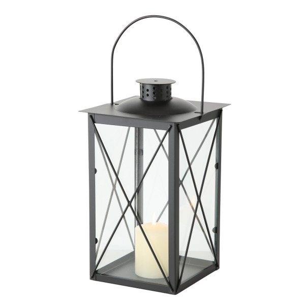 Metalowy lampion na świecę, szklane szyby, FAROL, 30 cm 437203