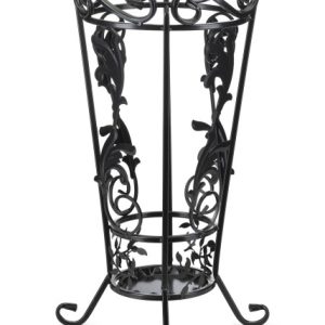 Metalowy parasolnik czarny mat ręcznie zdobiony wzór roślinny 63 cm stojak 1064485 Metalowy parasolnik czarny mat ręcznie zdobiony wzór roślinny 63 cm stojak 1064485