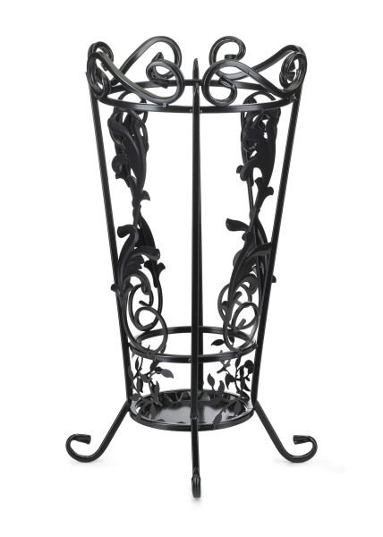 Metalowy parasolnik czarny mat ręcznie zdobiony wzór roślinny 63 cm stojak 1064485