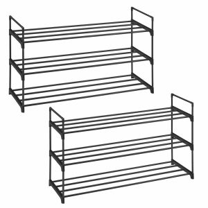 Metalowy regał na buty 3 półki zestaw 2 szt czarny 92x30x53 cm organizer 1064538 Metalowy regał na buty 3 półki zestaw 2 szt czarny 92x30x53 cm organizer 1064538